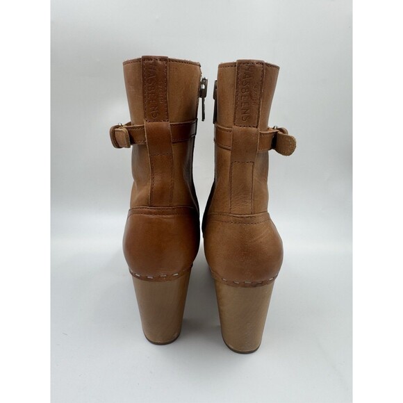 SWEDISH HASBEENS Natural Brown Clog Jodhpur Block Heel Leather Boots 37 US 7 - Picture 6 of 16